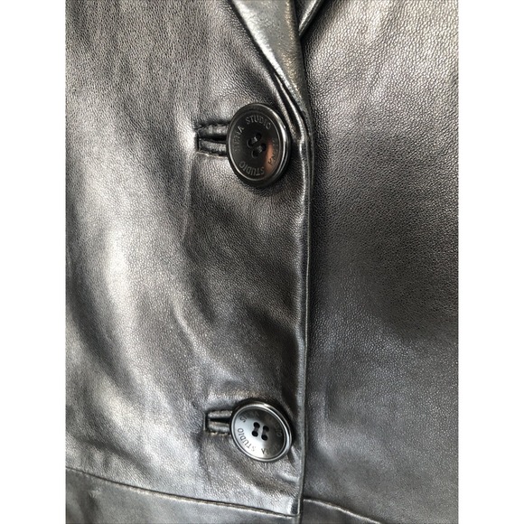 Ladies Black Leather 3-Button Sleek Blazer Jacket Soft EUC Chic Sz 6 - Picture 5 of 16